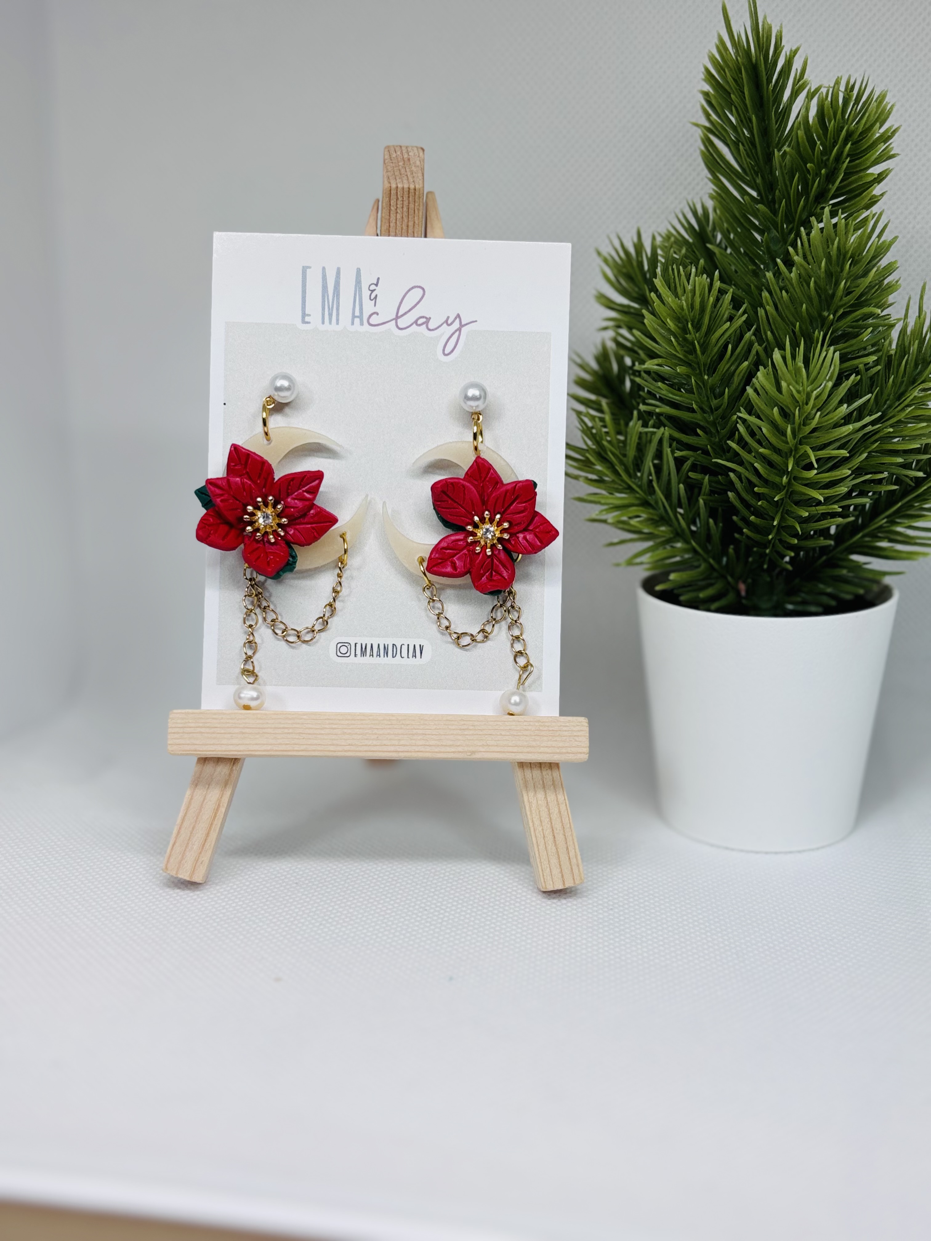 Poinsettia Moon Earrings